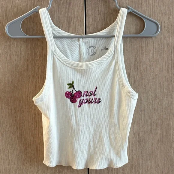 Urban Outfitters Cream Ribbed Tank with Pink Cherry Embroidery - Picture 1 of 1